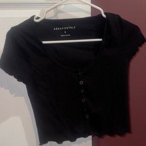 Aeropostale Black Button-Up Crop Top